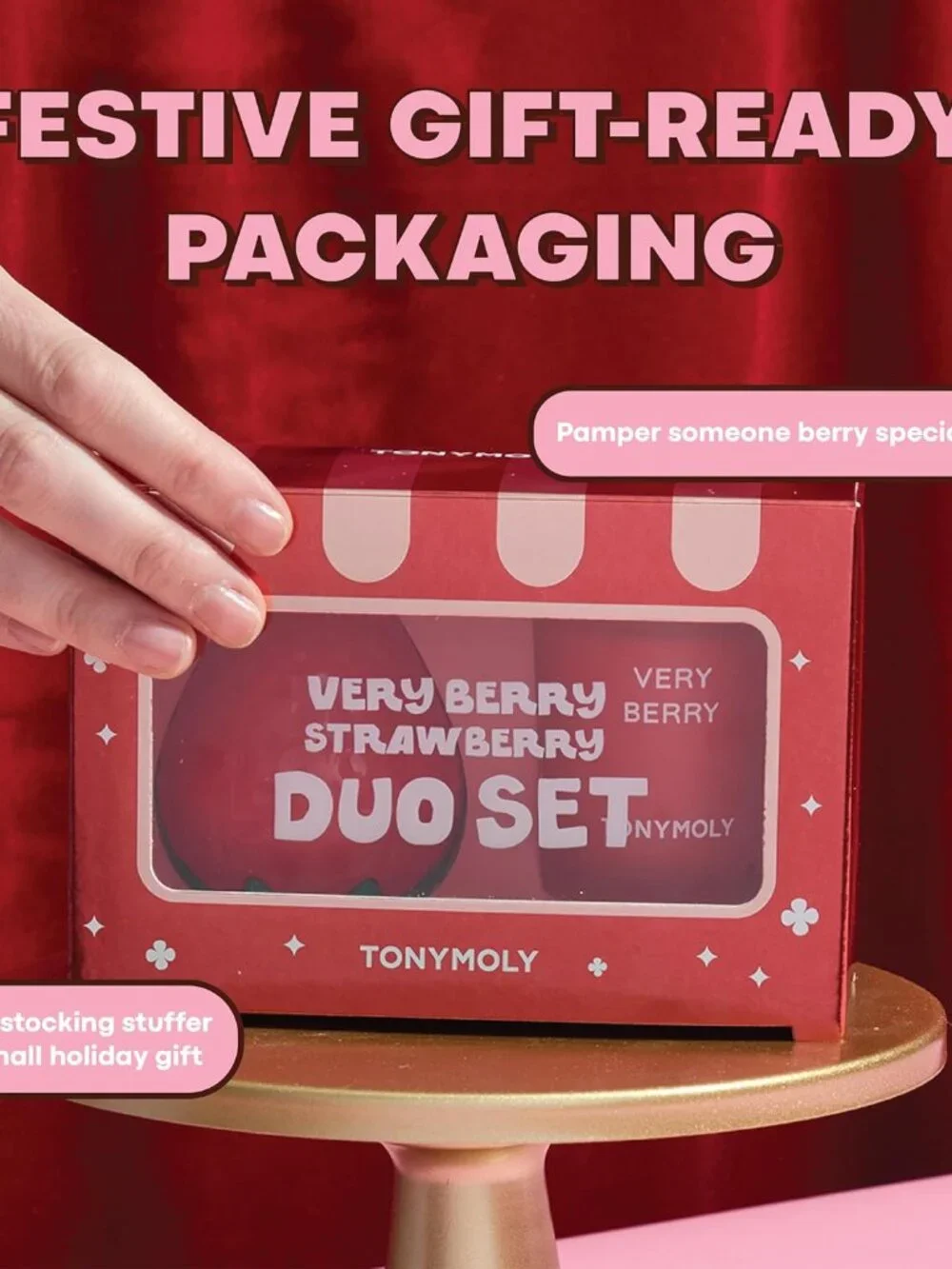 NWT TONYMOLY Very Berry Strawberry Hand Cream & Candle Gift Set